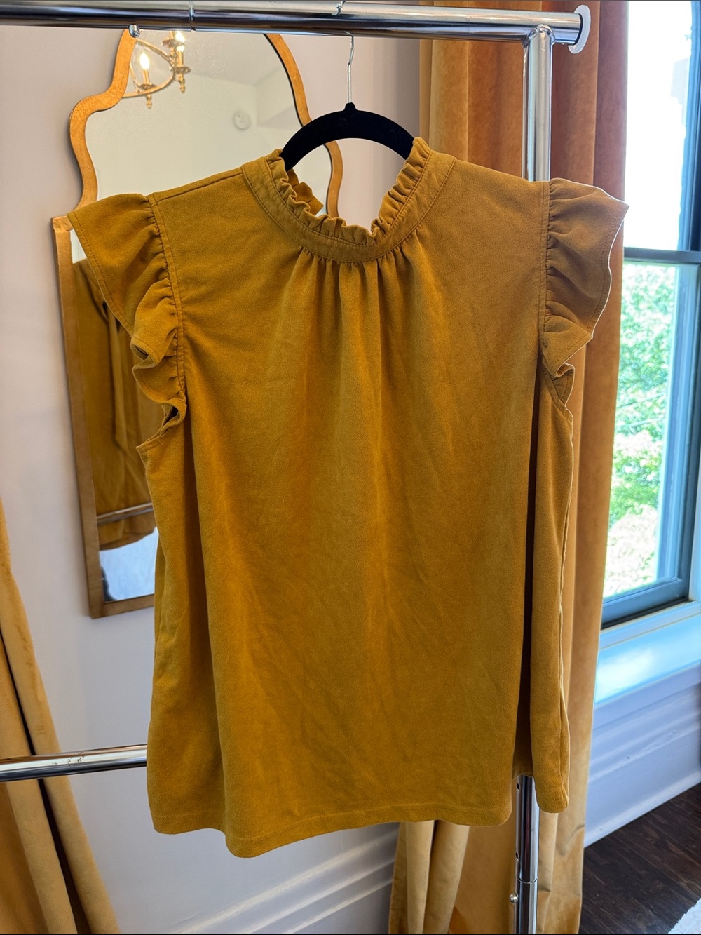 Ruffled Mock-Neck Sleeveless Top - Mustard